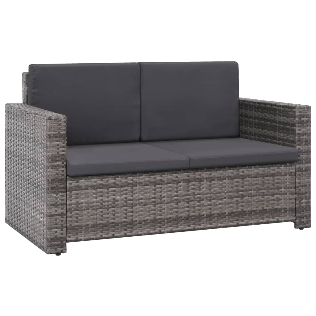 2 Pcs conjunto lounge de jardim c/ almofadões vime PE cinzento