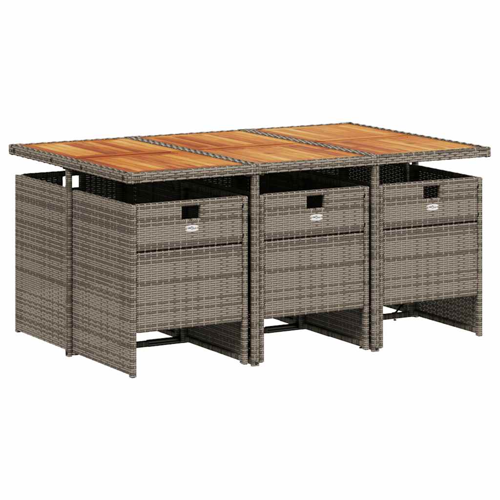 7 Pcs conjunto de jantar p/ jardim c/ almofadões vime PE cinza