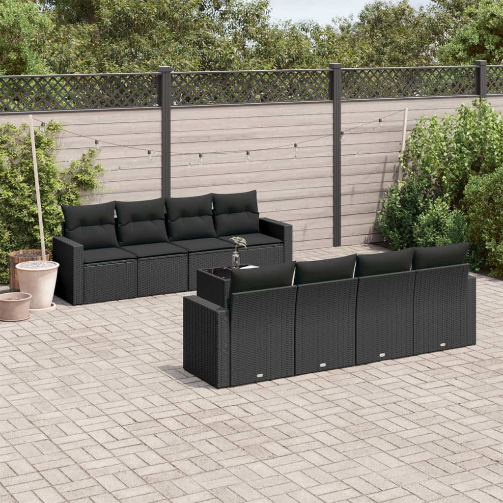9 Pcs conjunto de sofás p/ jardim c/ almofadões vime PE preto