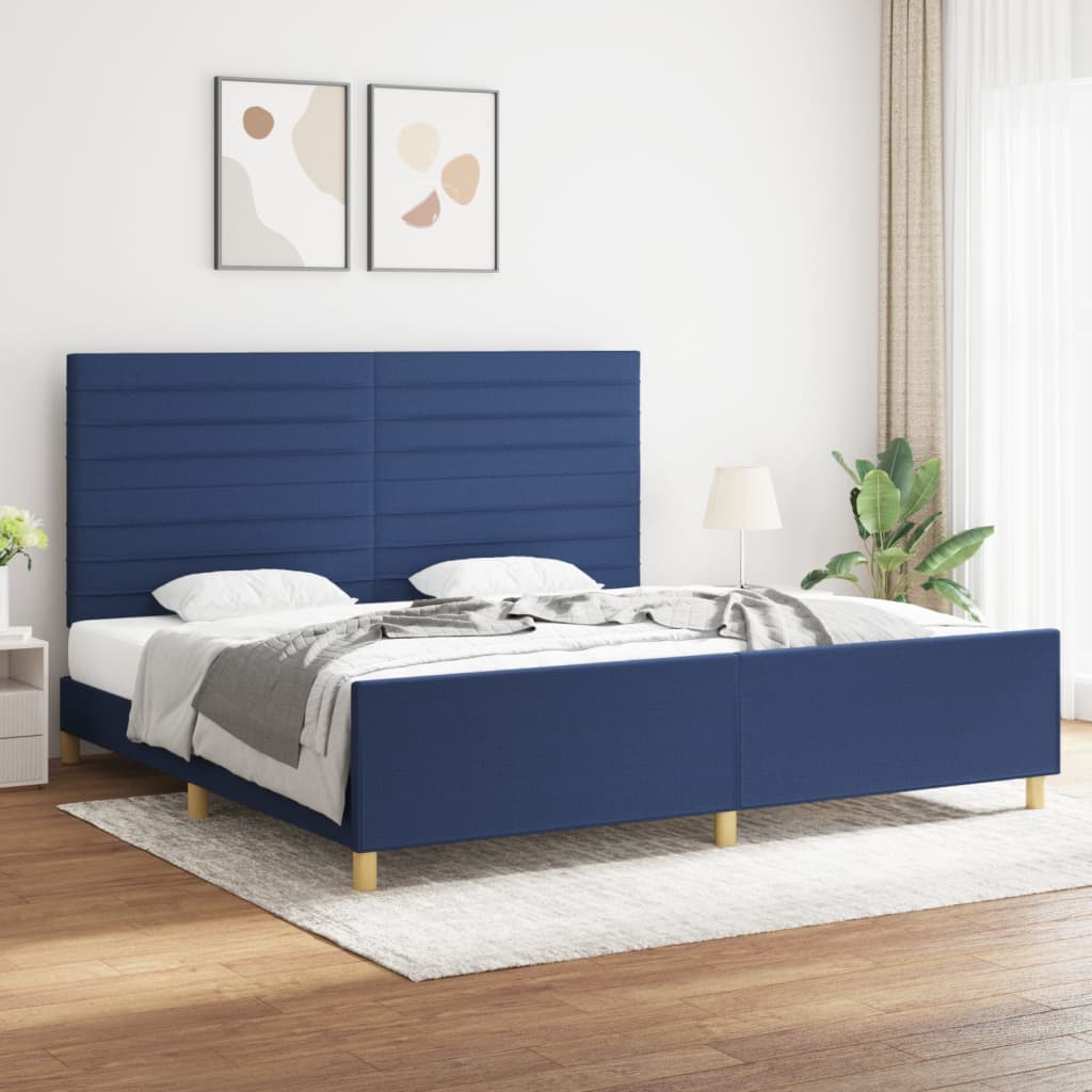 Estrutura de cama sem colchão 200x200 cm tecido azul