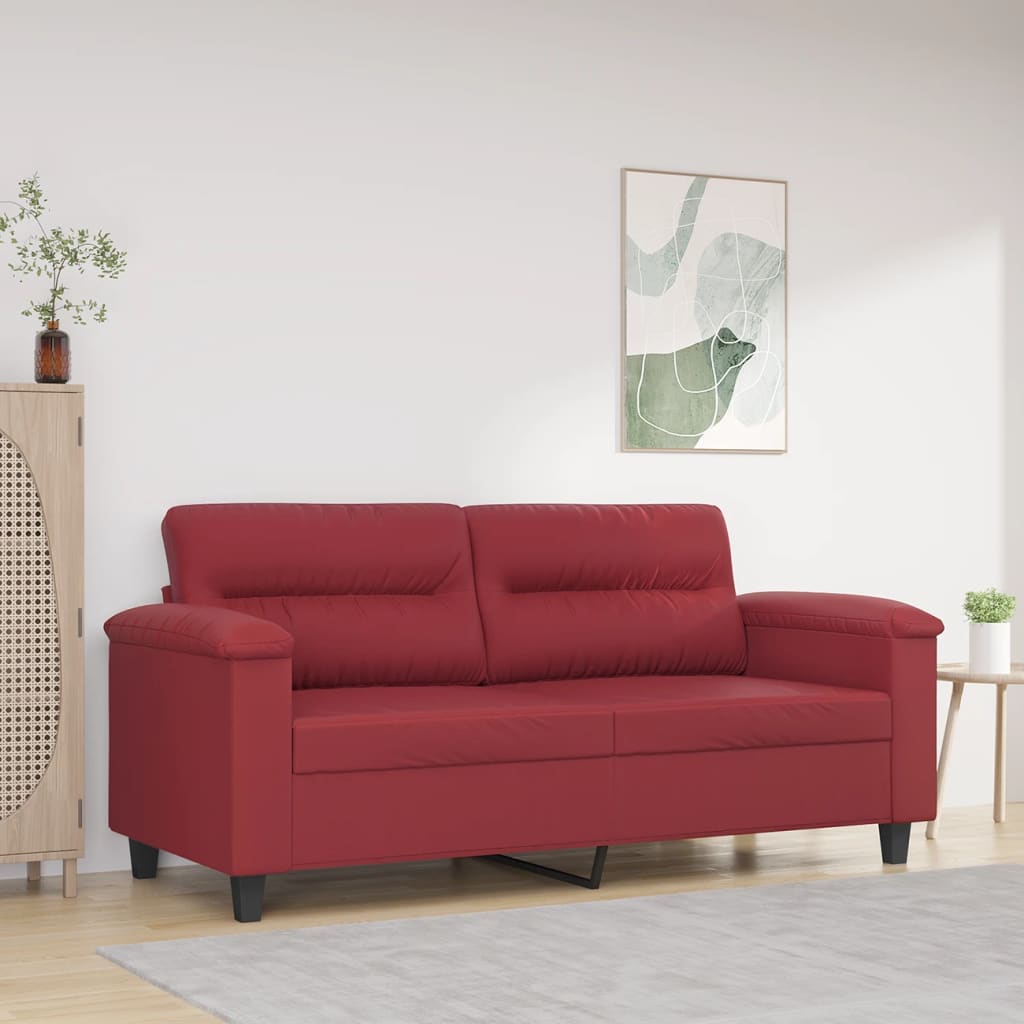 Sofá de 2 lugares 140 cm couro artificial vermelho tinto