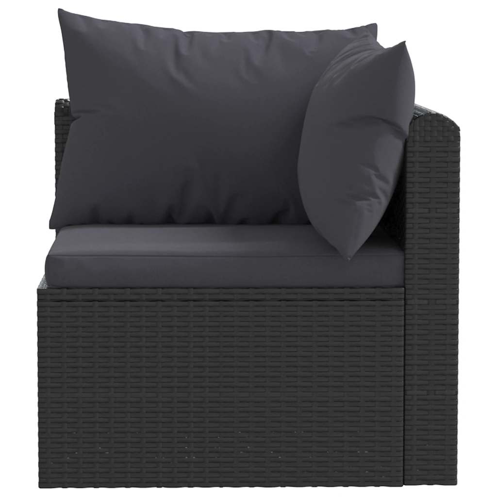 4 Pcs conjunto sofás de jardim c/ almofadões vime PE preto