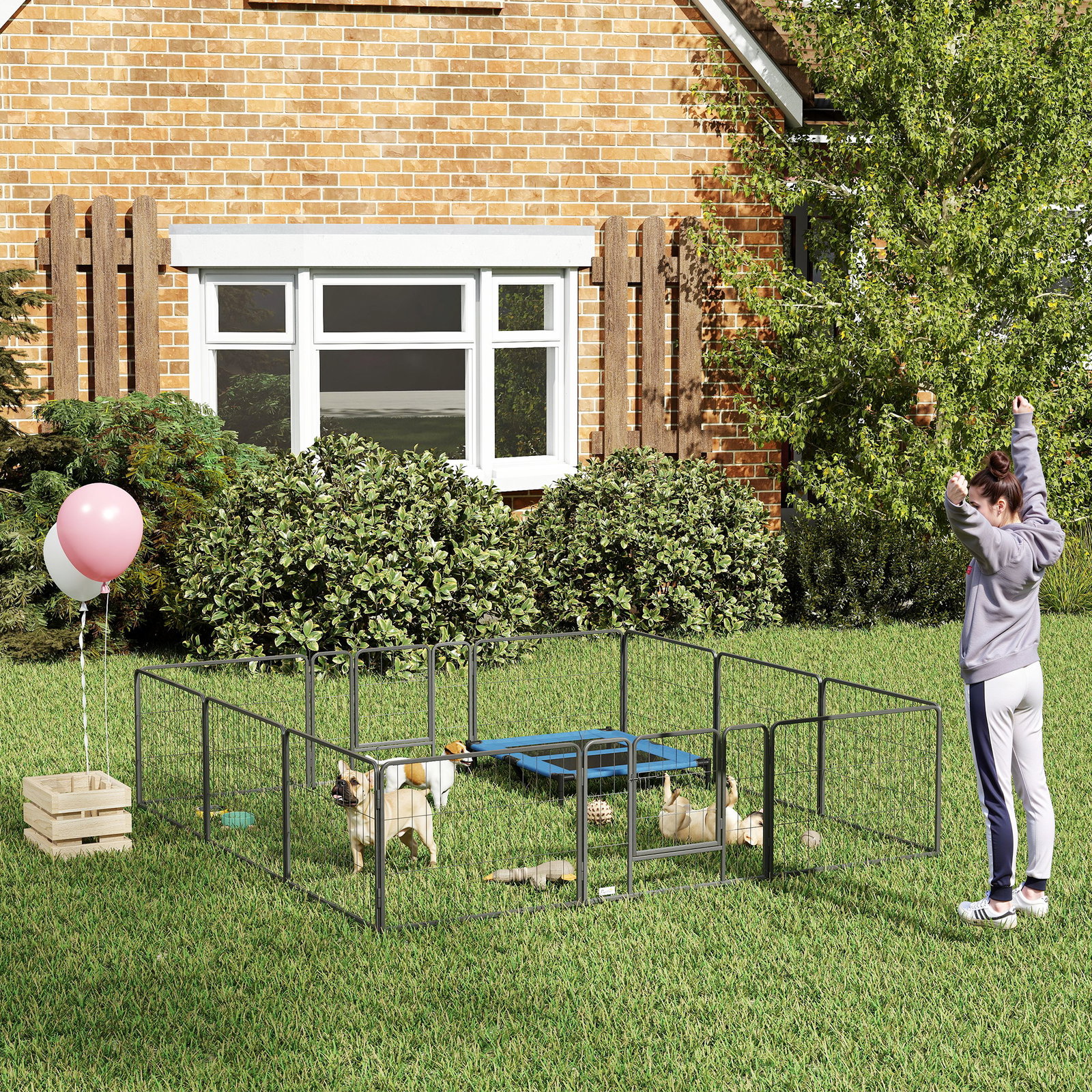 Parque para Cães com 12 Painéis Recinto para Animais de Estimação Modular com 2 Portas 80x60 cm Preto