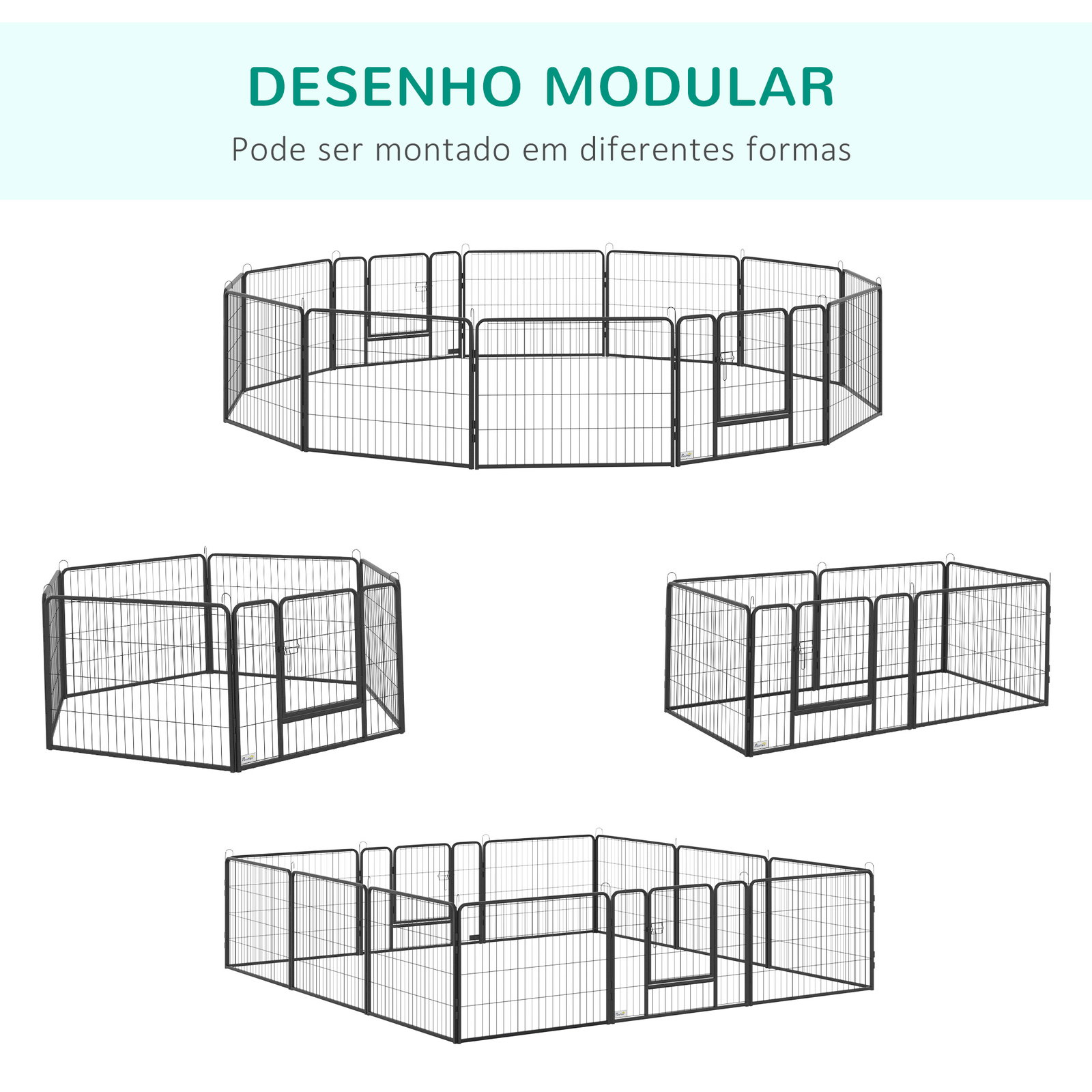 Parque para Cães com 12 Painéis Recinto para Animais de Estimação Modular com 2 Portas 80x60 cm Preto