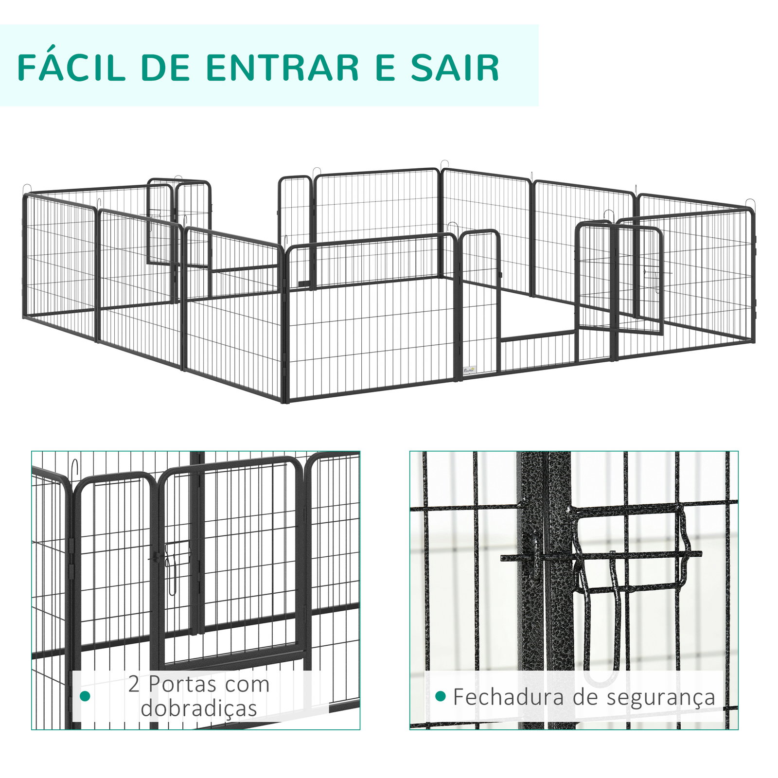 Parque para Cães com 12 Painéis Recinto para Animais de Estimação Modular com 2 Portas 80x60 cm Preto