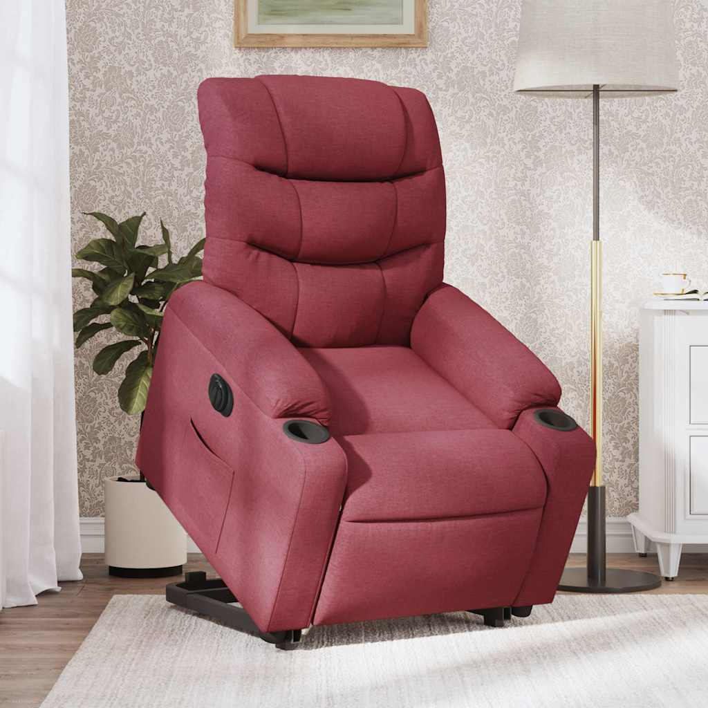 Poltrona reclinável elevatória elétrica tecido vermelho-tinto