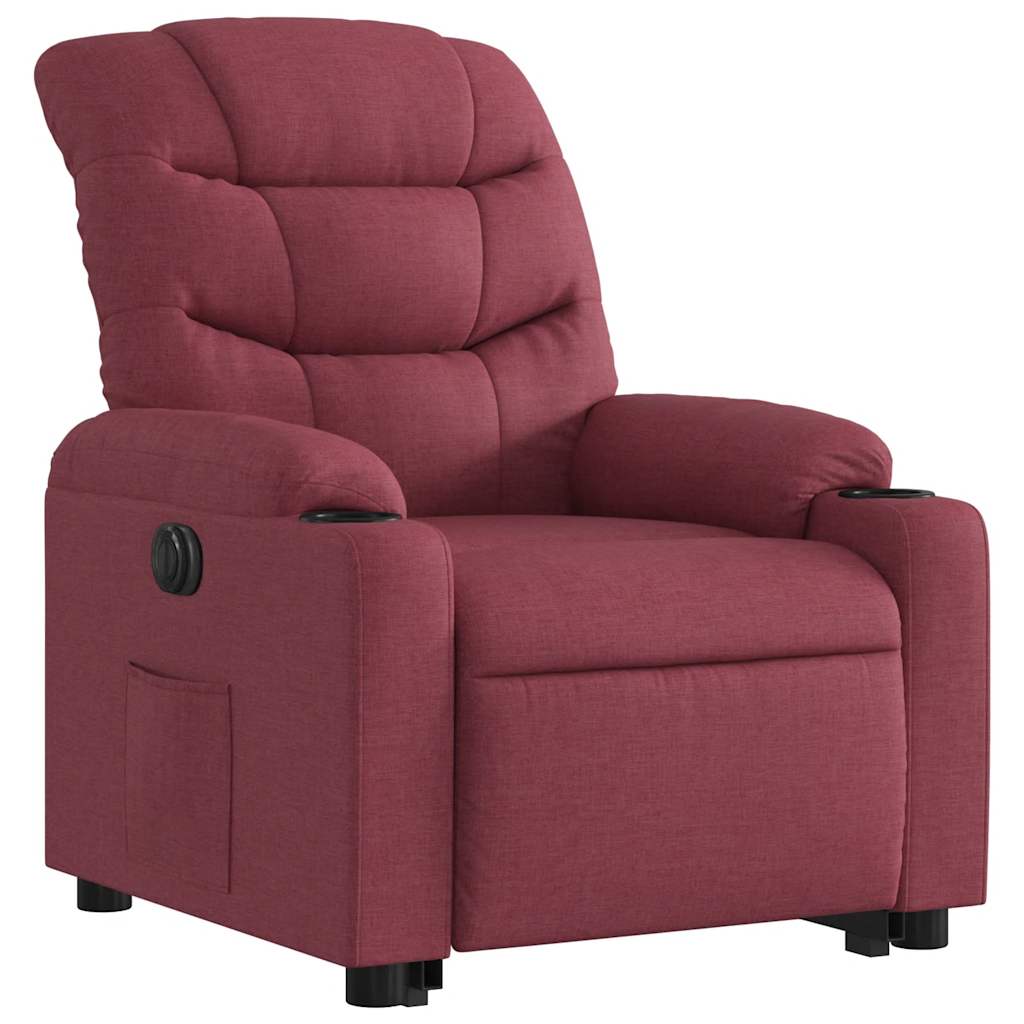 Poltrona reclinável elevatória elétrica tecido vermelho-tinto