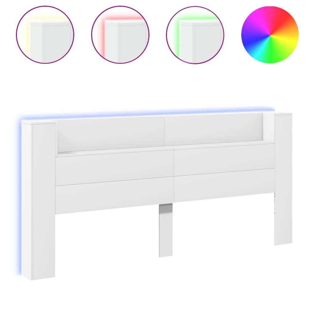 Armário de cabeceira com luzes LED 220x16,5x103,5 cm branco