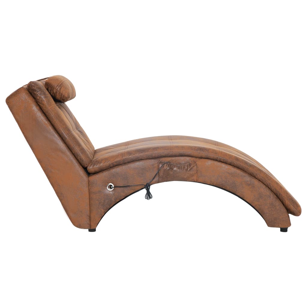 Chaise longue massagem c/ almofada camurça artificial castanho