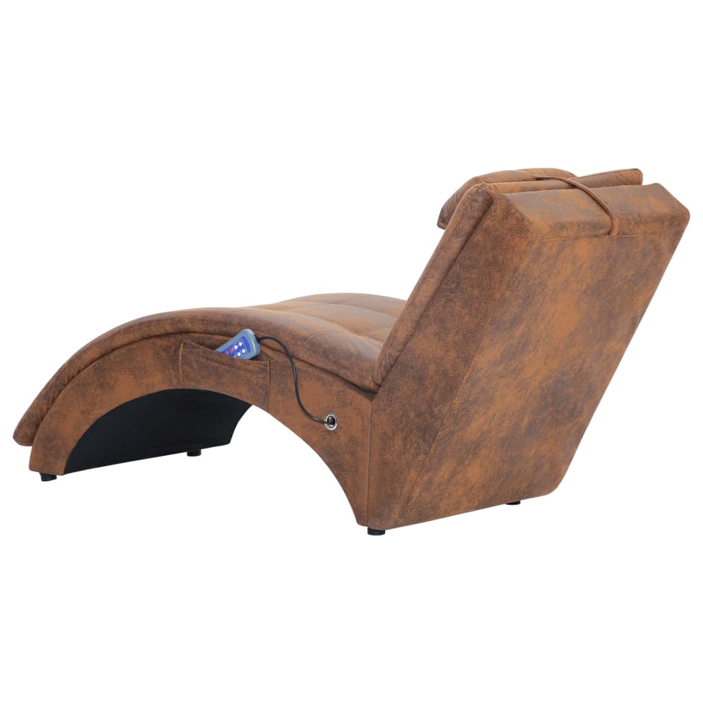 Chaise longue massagem c/ almofada camurça artificial castanho