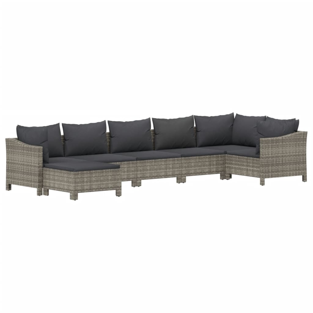 7 Pcs conjunto lounge de jardim c/ almofadões vime PE cinzento