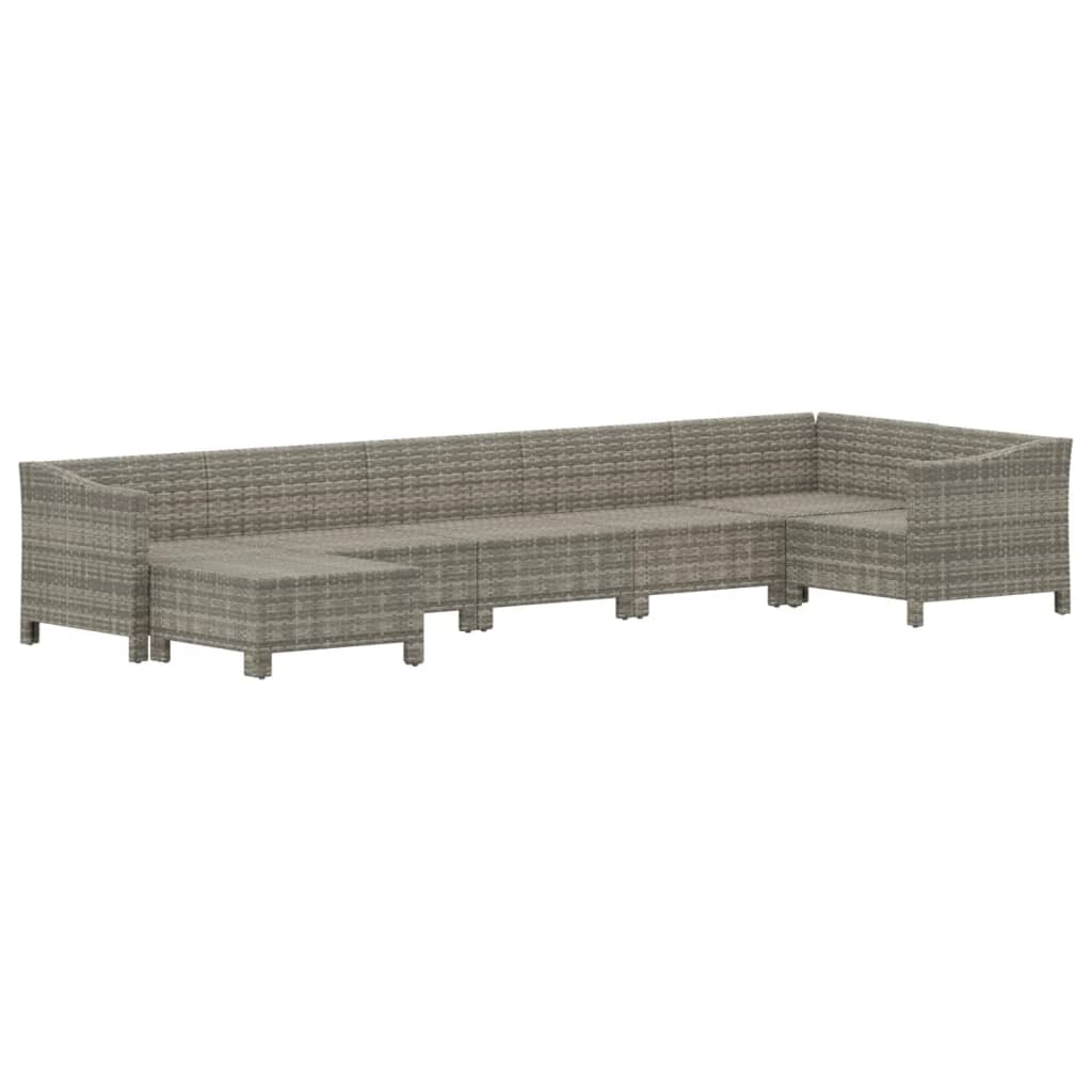 7 Pcs conjunto lounge de jardim c/ almofadões vime PE cinzento