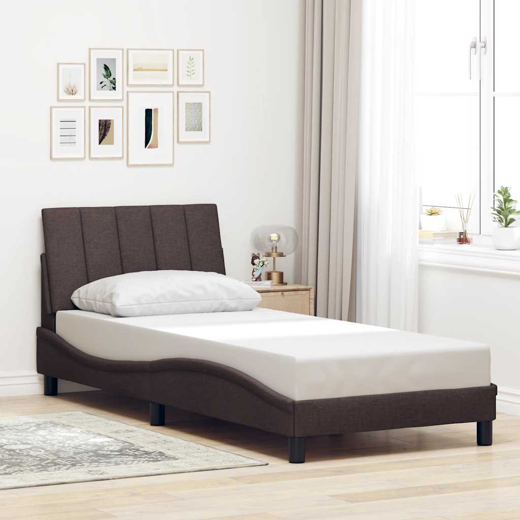 Estrutura de cama sem colchão hanko 80x200 cm tecido castanho-escuro