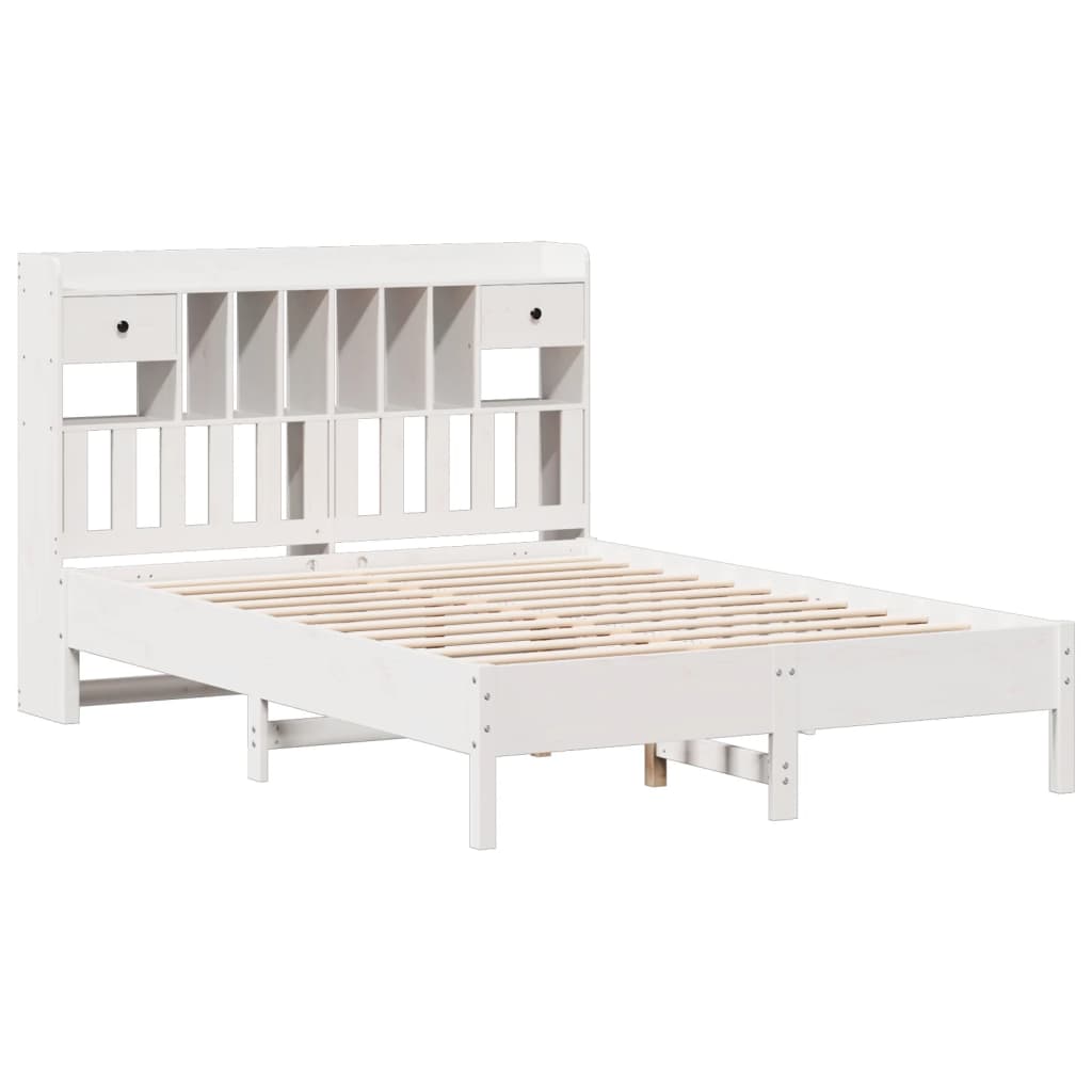 Cama com estante sem colchão 140x190 cm pinho maciço branco