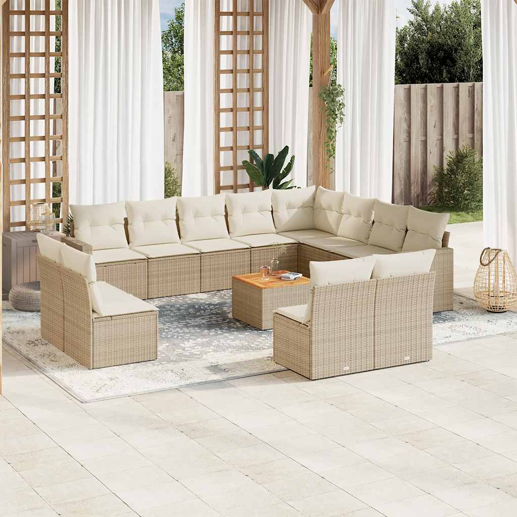 13 Pcs conjunto de sofás p/ jardim com almofadões vime PE bege