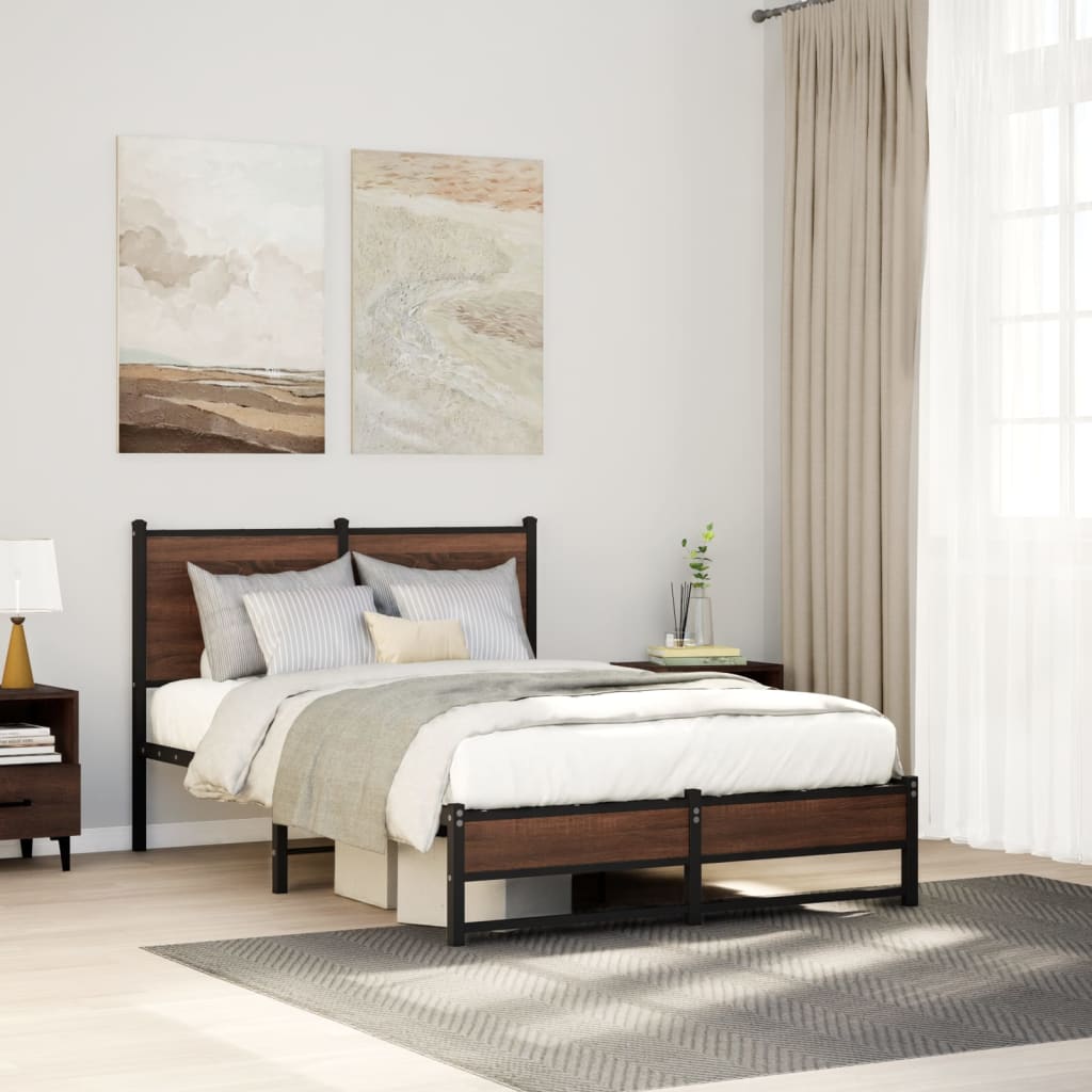 Estrutura de cama sem colchão 120x200cm metal carvalho castanho