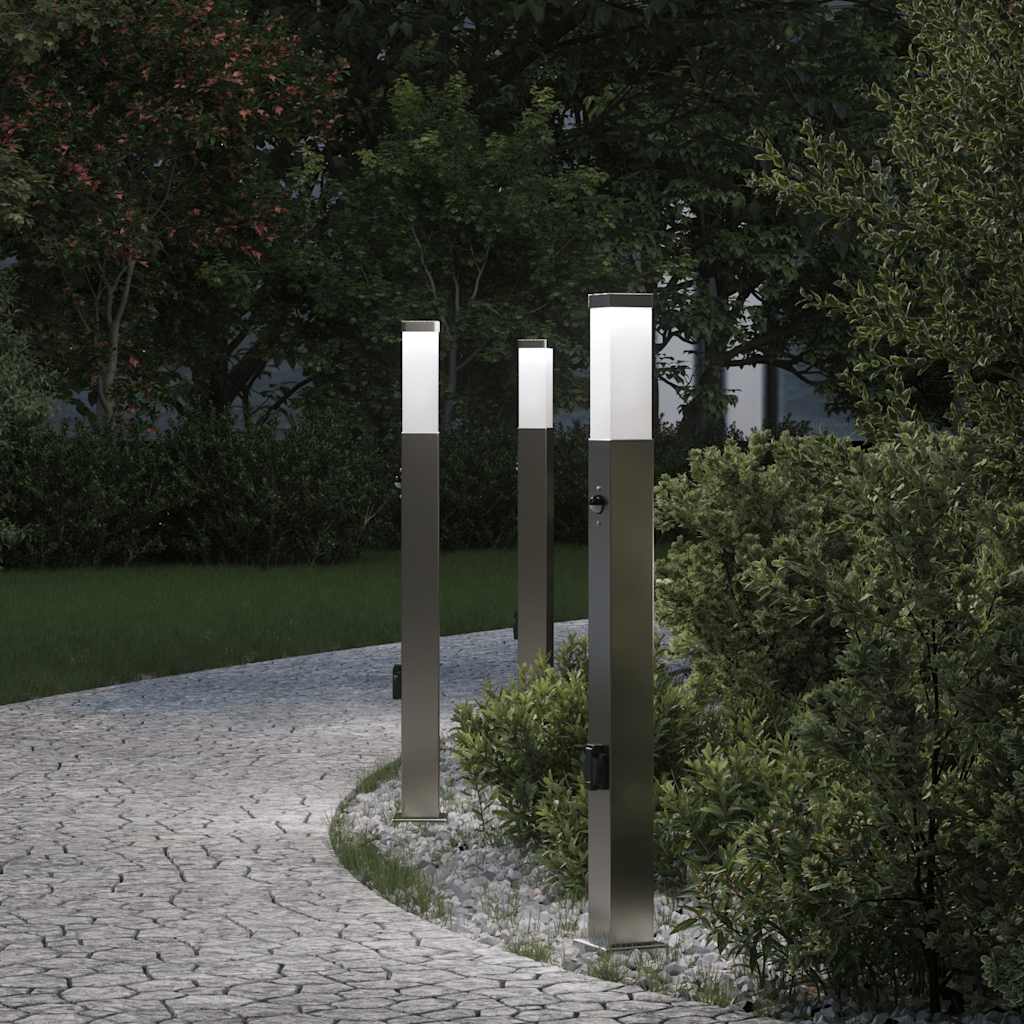 Luminárias de balizamento com sensor e tomada, 3 peças, 80 cm, aço inoxidável, IP44