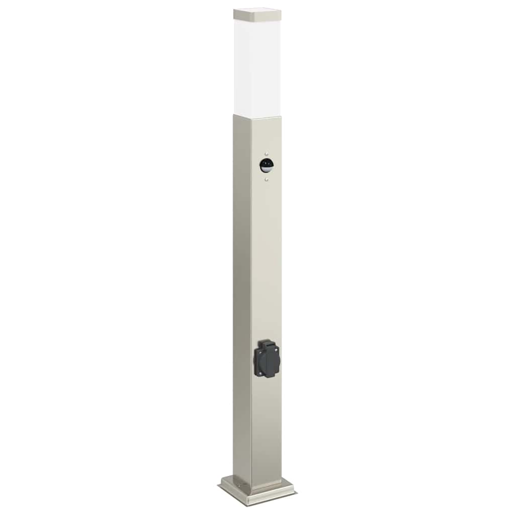 Luminárias de balizamento com sensor e tomada, 3 peças, 80 cm, aço inoxidável, IP44