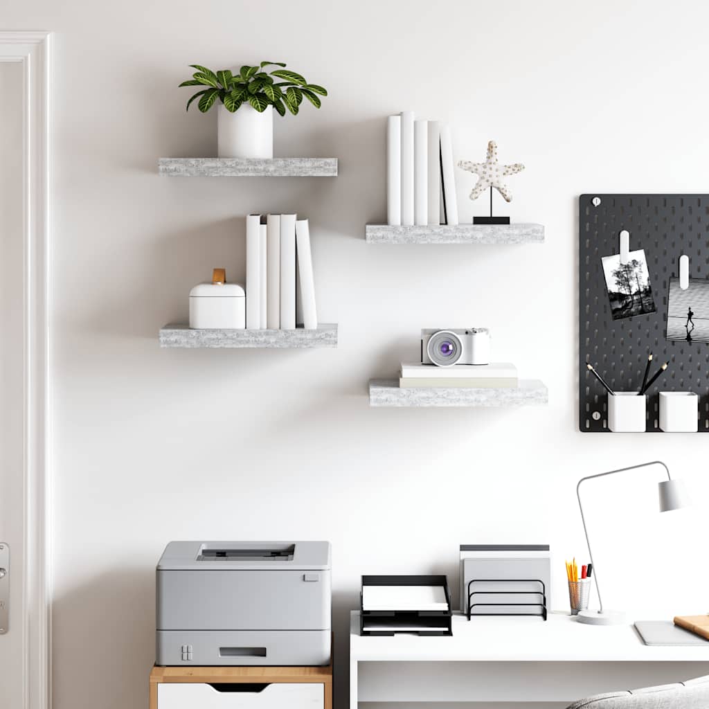 Prateleiras de parede 4 pcs 40x23,5x3,8 cm MDF cinzento-cimento