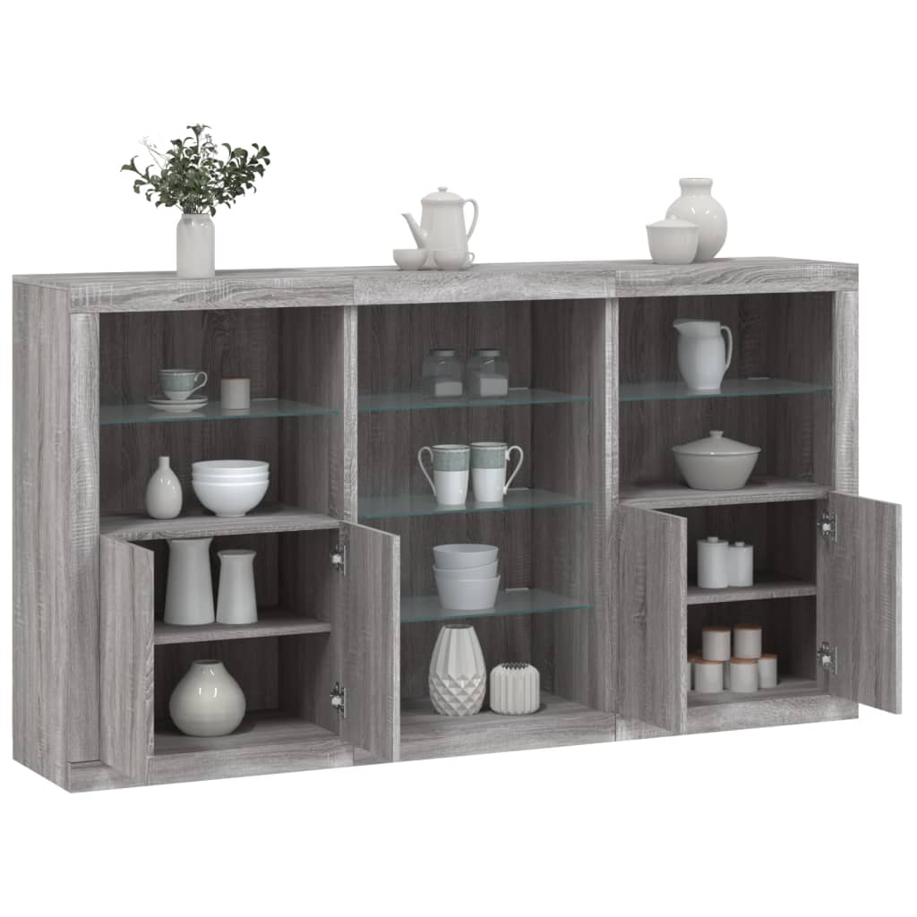 Aparador com luzes LED 181,5x37x100 cm cinzento sonoma
