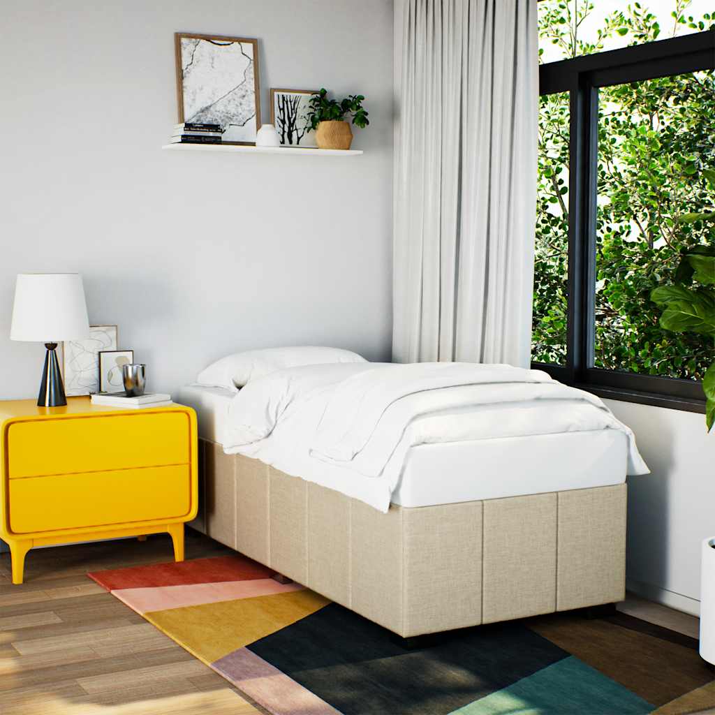 Estrutura de cama sem colchão 100x200 cm tecido cor creme