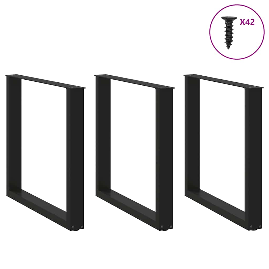 Pés para mesa de jantar em formato de u, 3 peças, preto, 80x(72-73) cm, aço