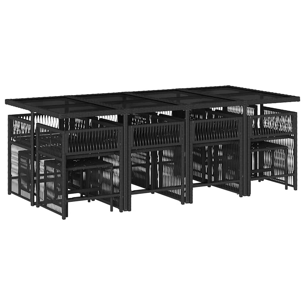 13 Pcs conjunto de jantar p/jardim com almofadões vime PE preto