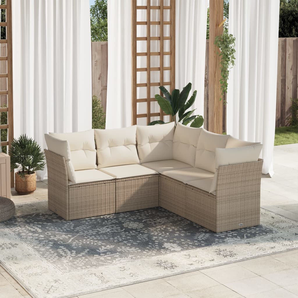 5 Pcs conjunto de sofás p/ jardim com almofadões vime PE bege