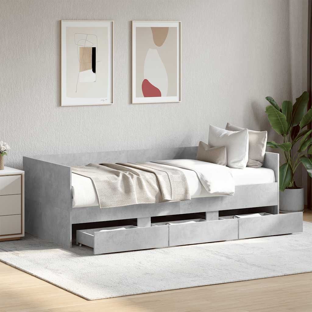 Sofá-cama com gavetas sem colchão 75x190 cm cinzento cimento