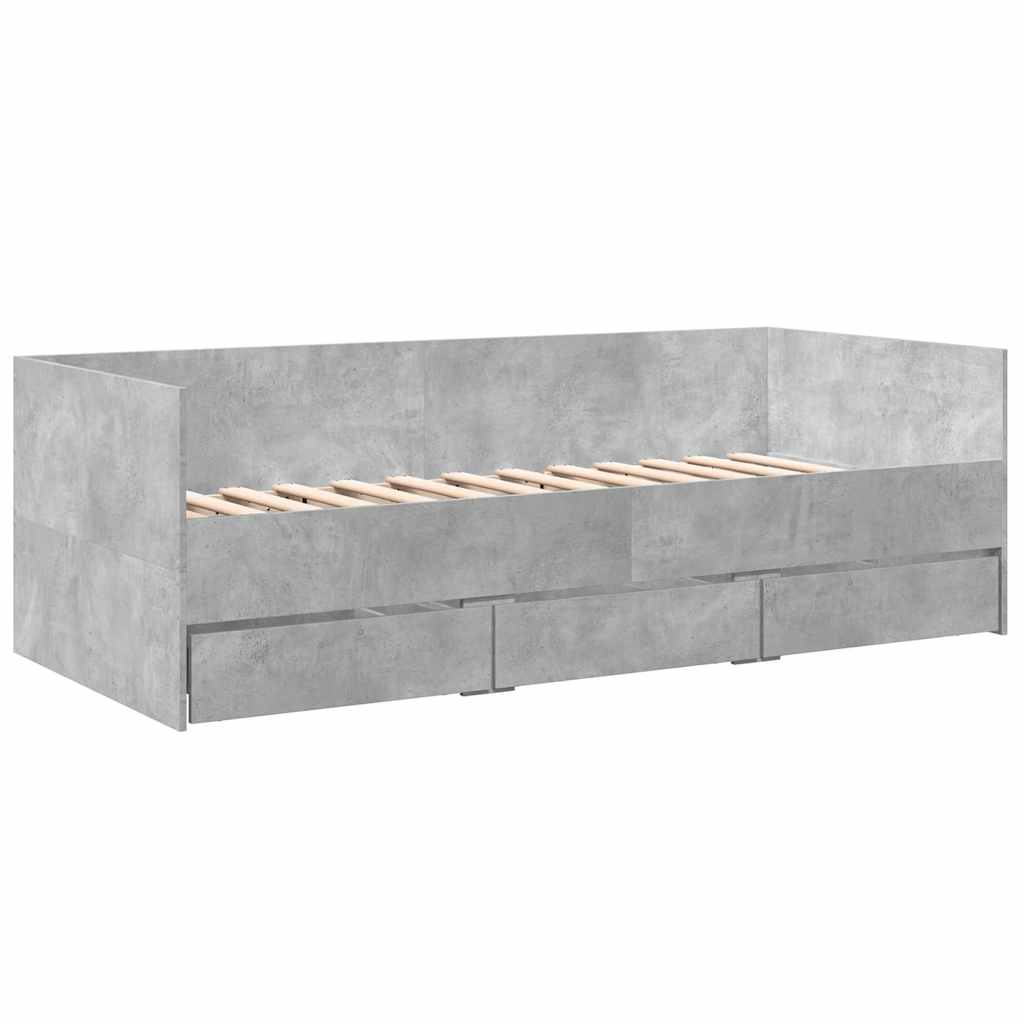 Sofá-cama com gavetas sem colchão 75x190 cm cinzento cimento