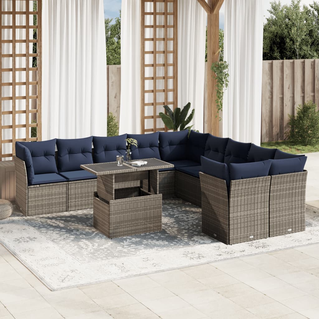 Conjunto de sofá de jardim com 11 peças e almofadas em rattan sintético cinza