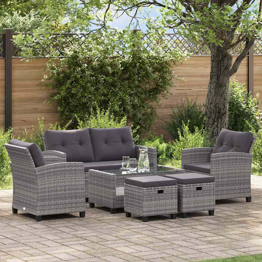 6 Pcs conjunto sofás jardim c/ almofadões vime cinzento-escuro