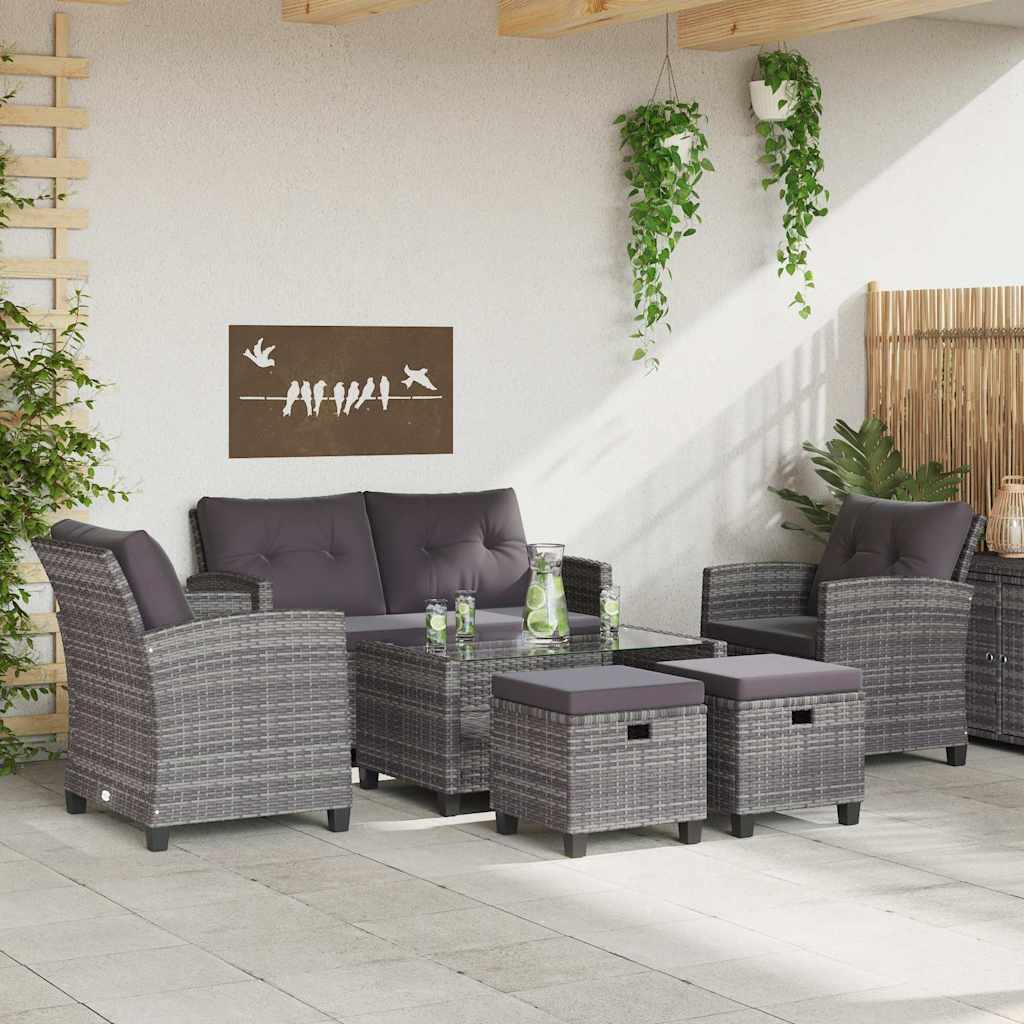 6 Pcs conjunto sofás jardim c/ almofadões vime cinzento-escuro