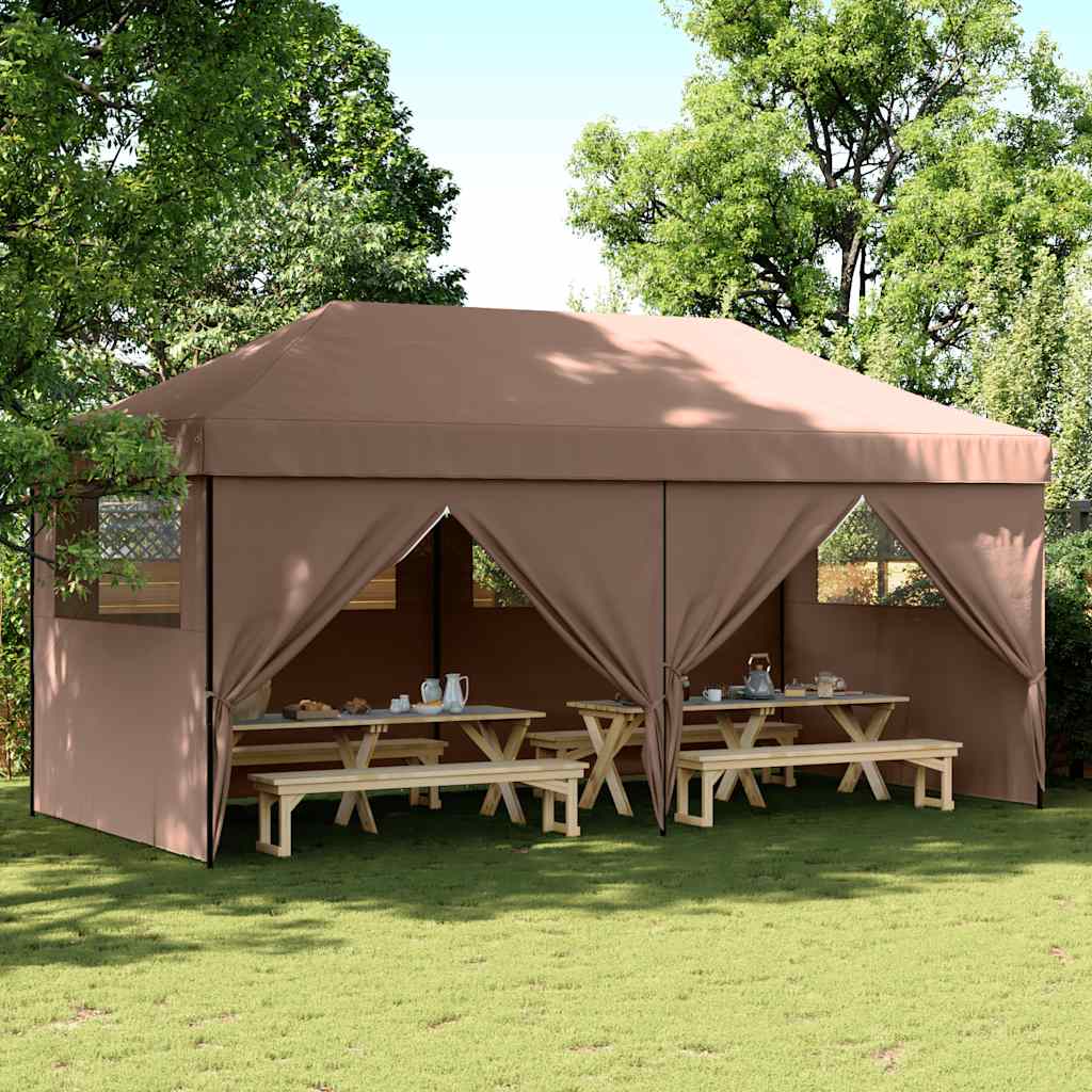 Tenda p/ festas pop-up dobrável com 4 paredes laterais castanho