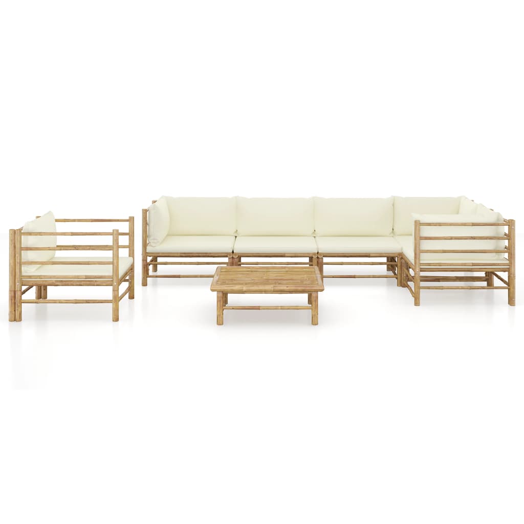 7 Pcs conj. lounge p/ jardim em bambu c/ almofadões branco nata