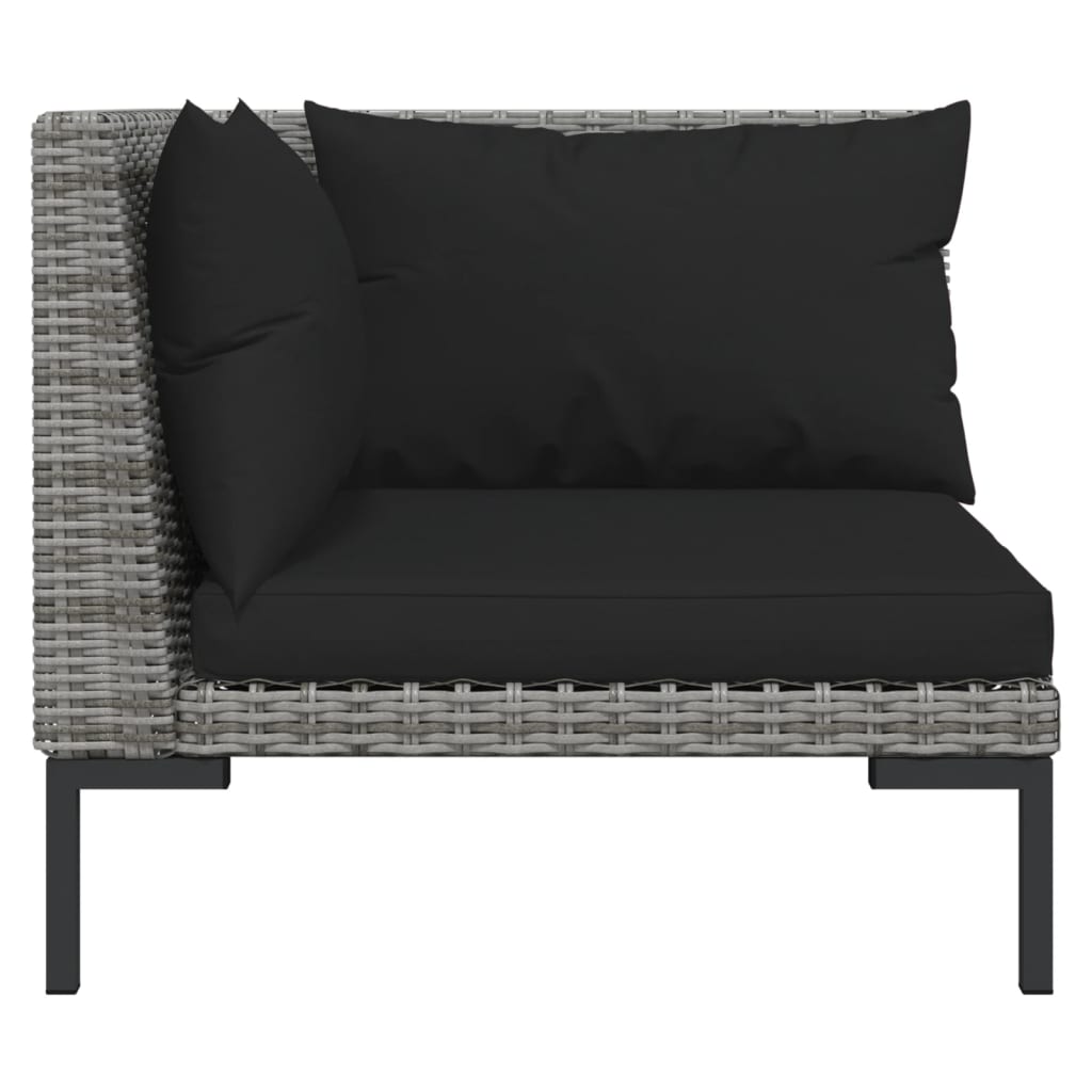 7 Pcs conj. lounge jardim c/ almofadões vime PE cinzento-escuro