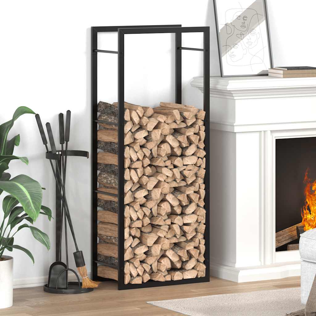 Suporte para lenha 50x28x132 cm aço preto mate