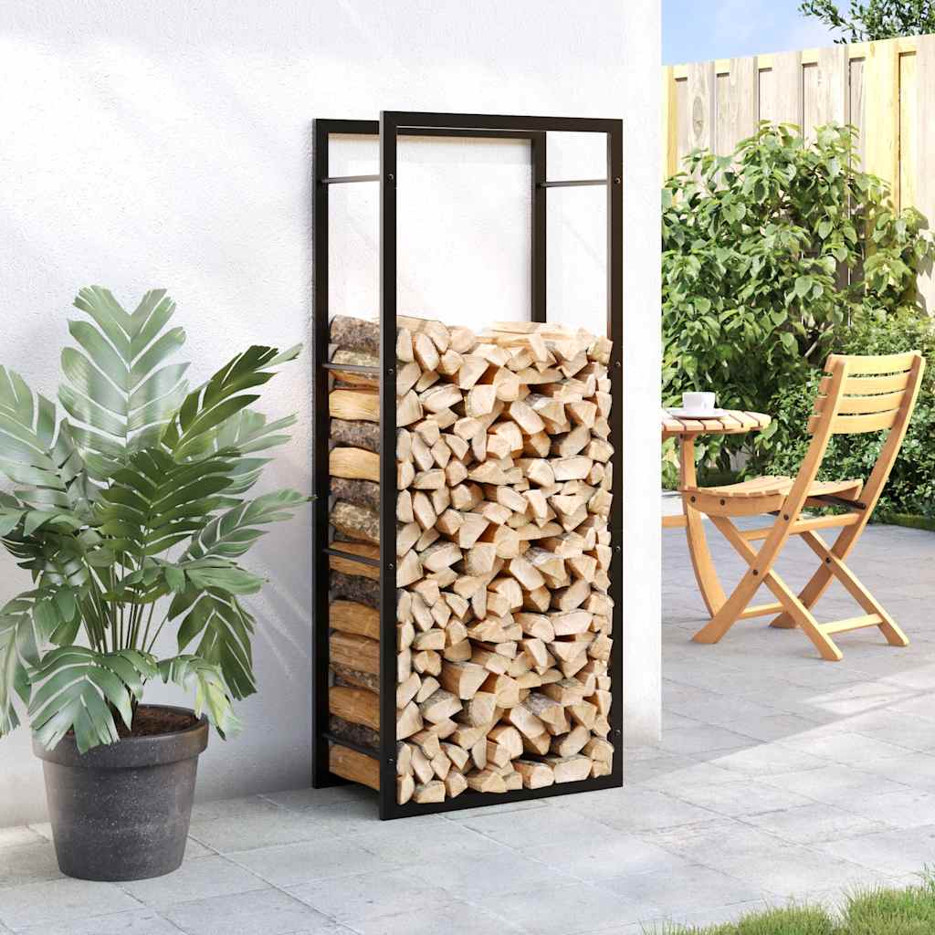 Suporte para lenha 50x28x132 cm aço preto mate