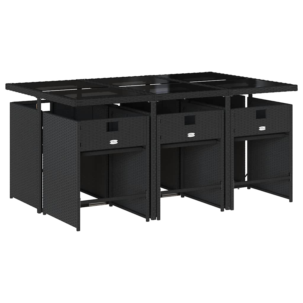 7 Pcs conjunto de jantar p/ jardim c/ almofadões vime PE preto