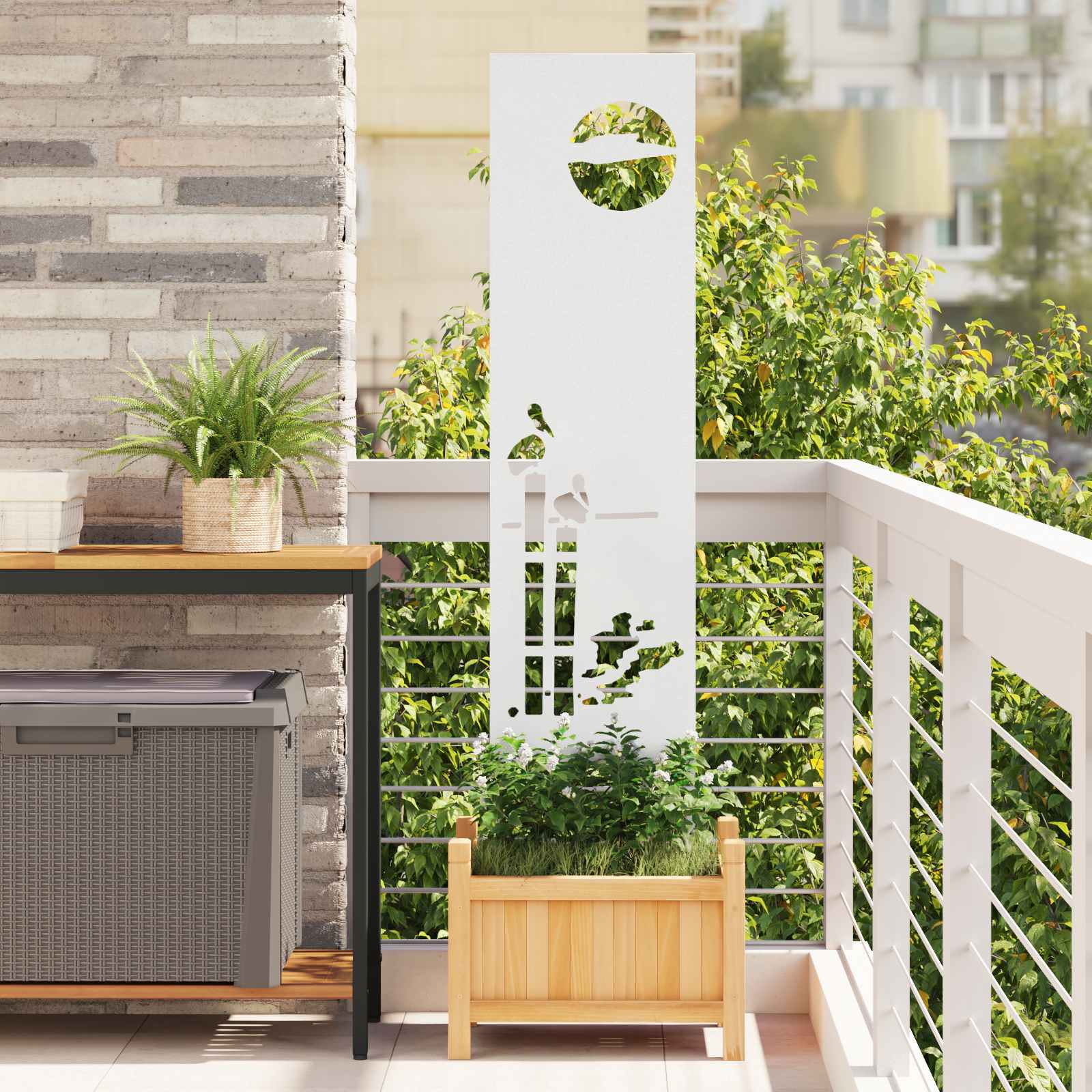 Tela de privacidade para jardim fretwork branco 32 x 140 cm