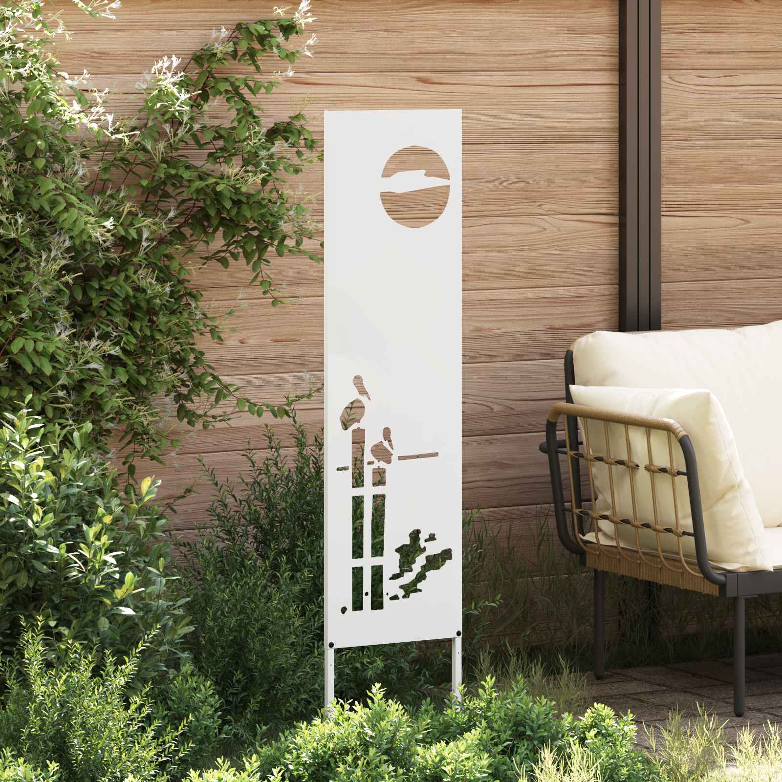 Tela de privacidade para jardim fretwork branco 32 x 140 cm
