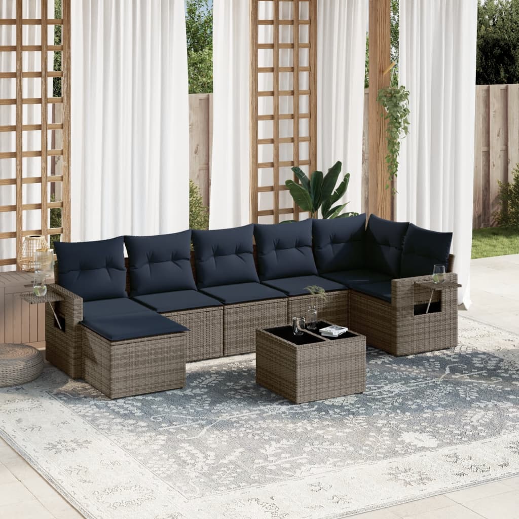 Conjunto de sofá de jardim com 8 peças e almofadas em rattan sintético cinza