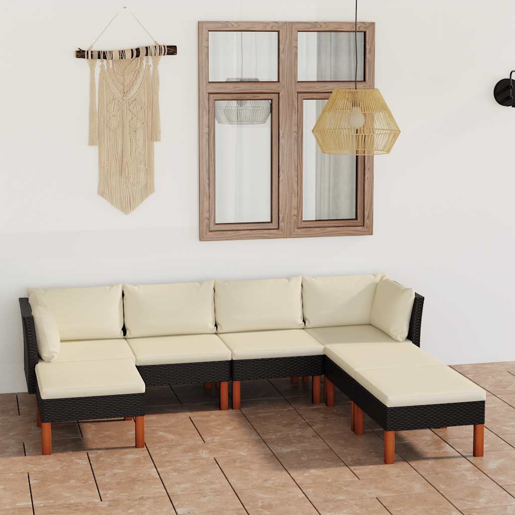 7 Pcs conjunto lounge de jardim c/ almofadões vime PE preto