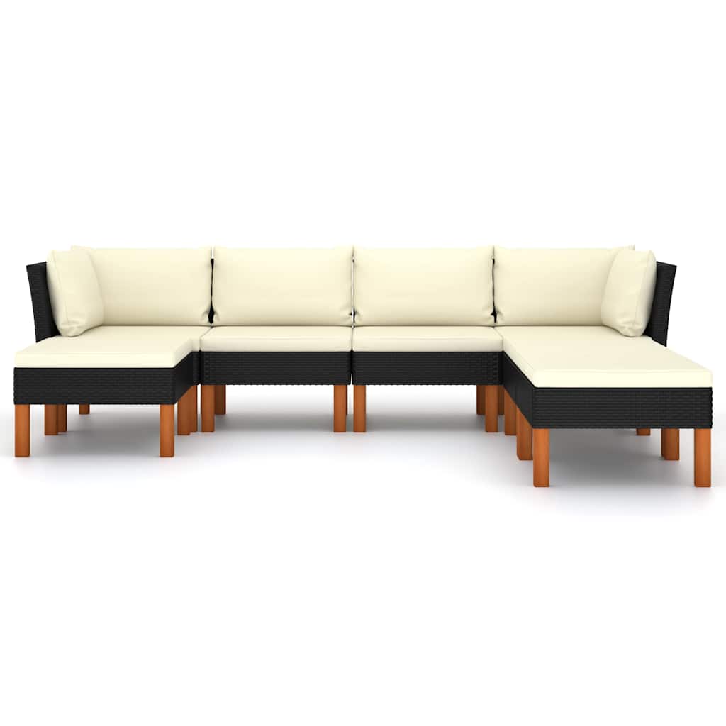 7 Pcs conjunto lounge de jardim c/ almofadões vime PE preto