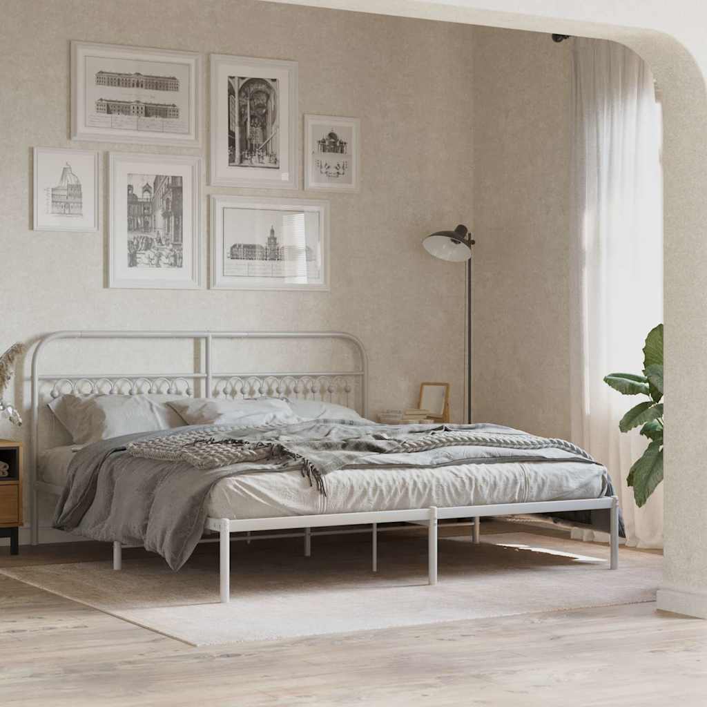 Estrutura de cama com cabeceira 183x203 cm metal branco