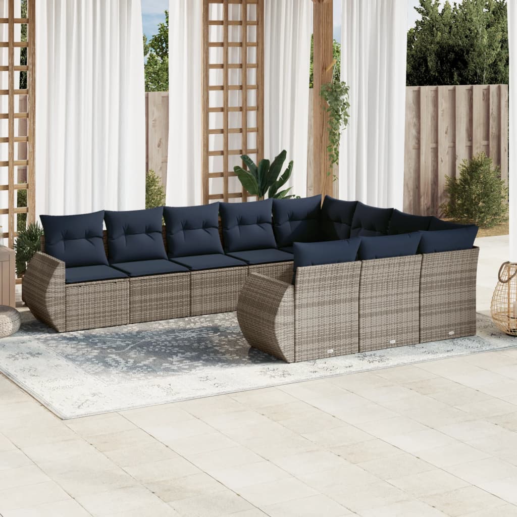 Conjunto de sofá de jardim com 10 peças e almofadas em rattan sintético cinza