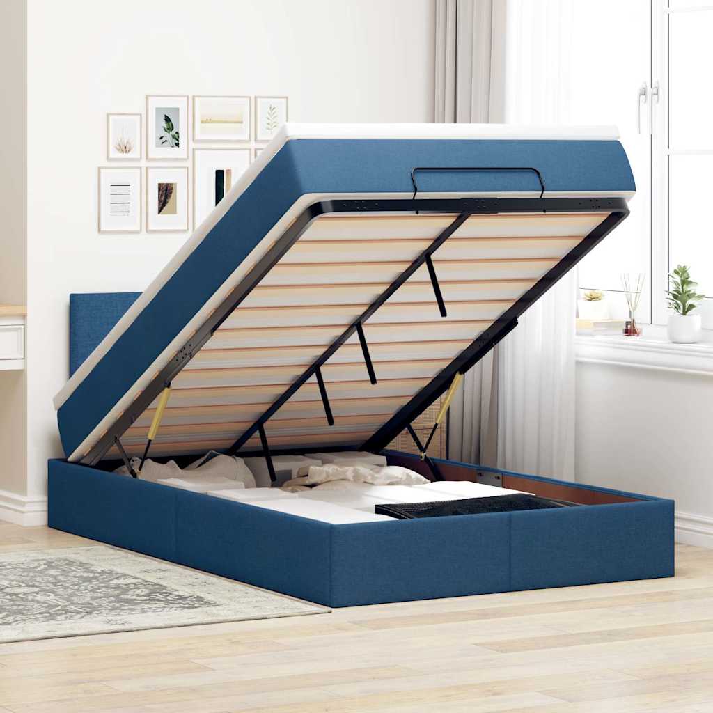 Cama otomana com colchão 120x200 cm tecido azul