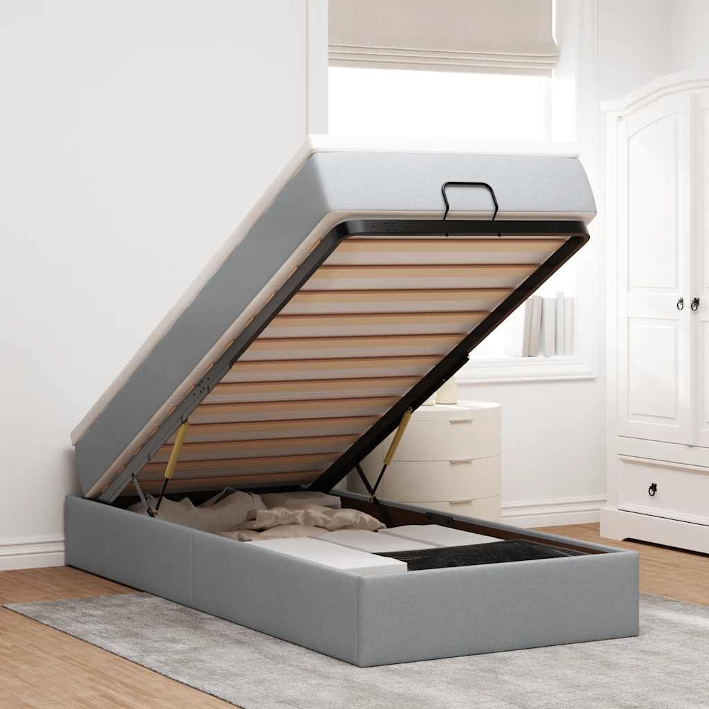 Estrutura cama otomana colchão 90x190 cm tecido cinzento claro