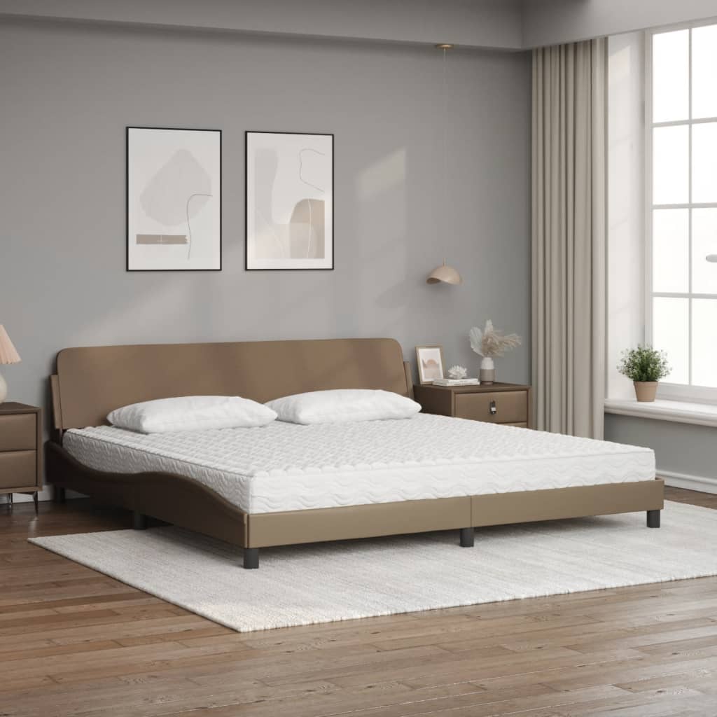 Cama com colchão dover 200x200 cm couro artificial cappuccino