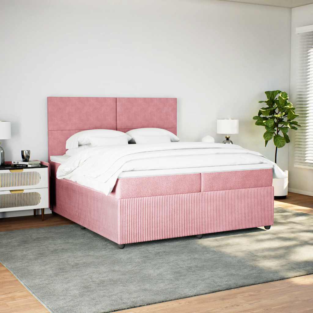 Cama com molas/colchão 200x200 cm veludo rosa